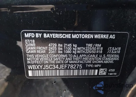 2018 BMW X2 xDrive28I z USA, uszkodzony, nr VIN WBXYJ5C34JEF78275